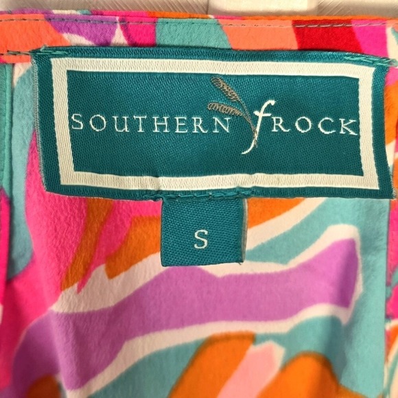 Southern Frock Womens S Maxi Dress Strappy Pink Aqua Tropical Resort Beach Vacay - Picture 5 of 8